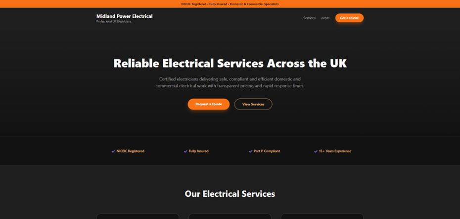 Midland Power Electrical website preview